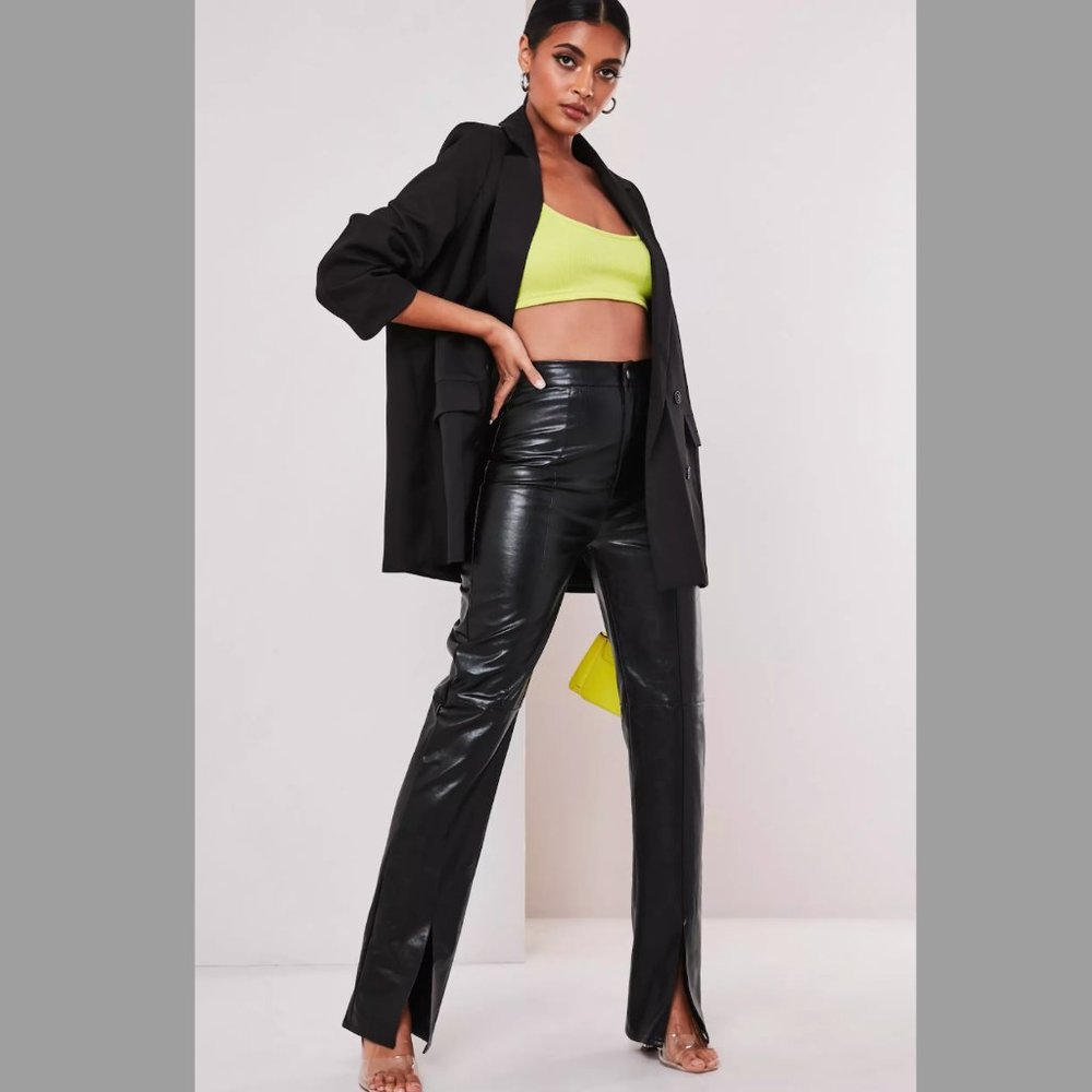 Missguided black faux leather split front pants